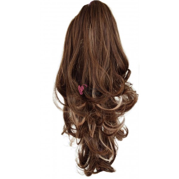 Extensie de par coada dreapta usor ondulata la varfuri cu cleste 55cm Saten Mediu cu Blond Inchis Mixt 0202L627H22#